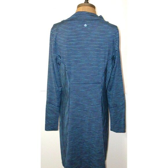New Womens NWT PrAna Striped Dress Blend L Dark Blue Long Sleeve Light Sheath - Picture 1 of 6